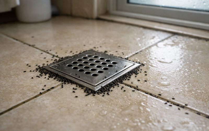 Tiny Black Bugs in Bathroom After Rain in Dubai