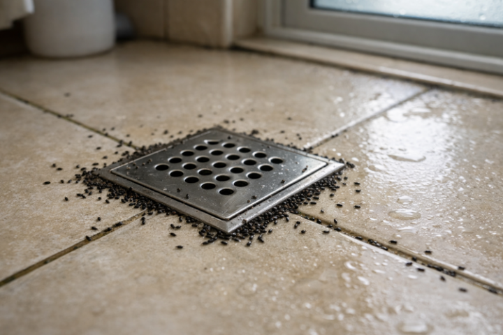 Tiny Black Bugs in Bathroom After Rain in Dubai