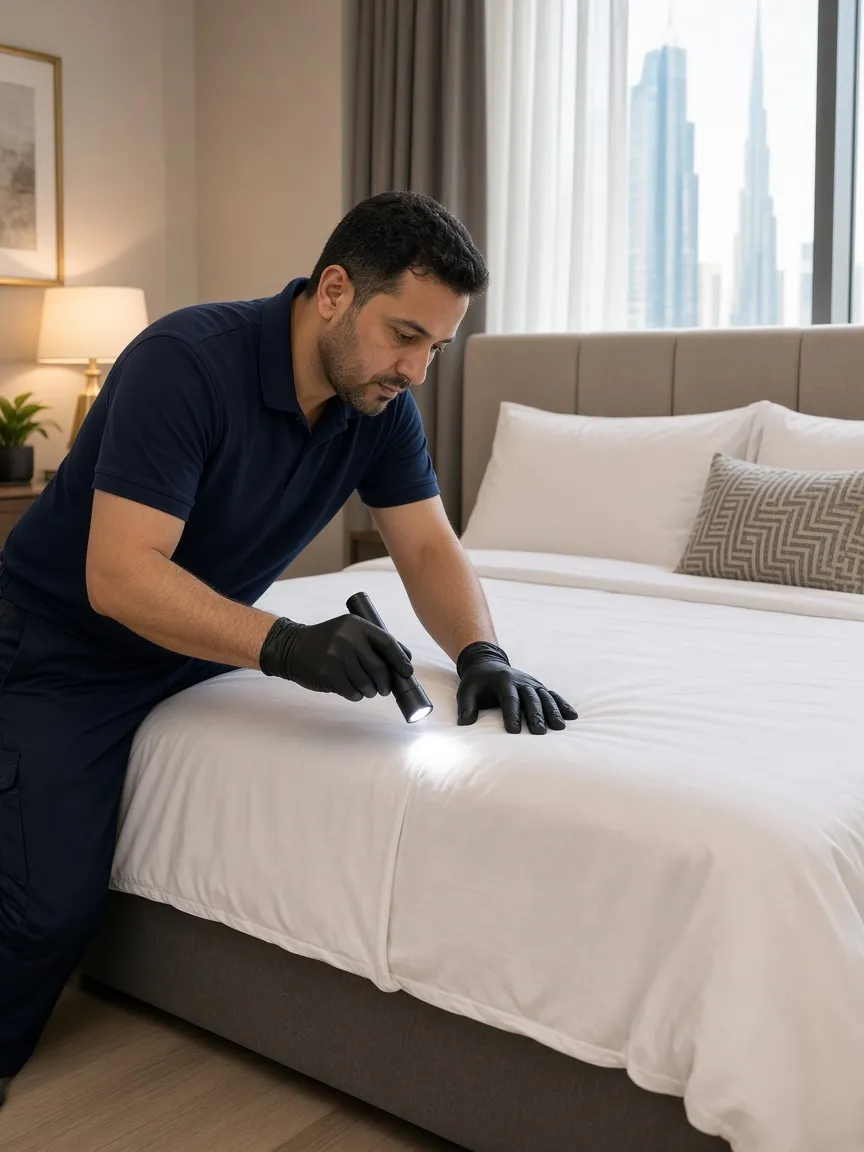 Technician inspecting a bed during a home visit