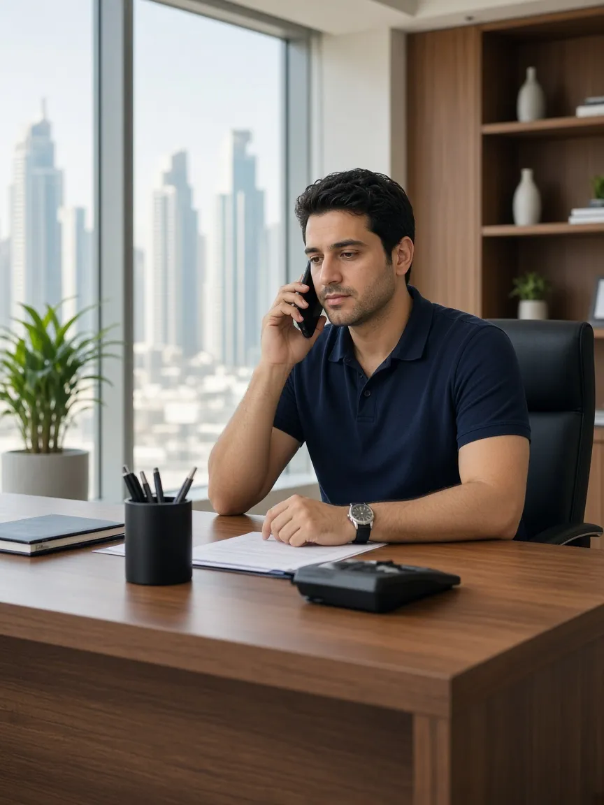 Reception desk at a small Dubai pest control office