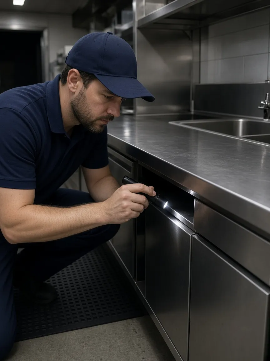 Technician inspecting a commercial kitchen